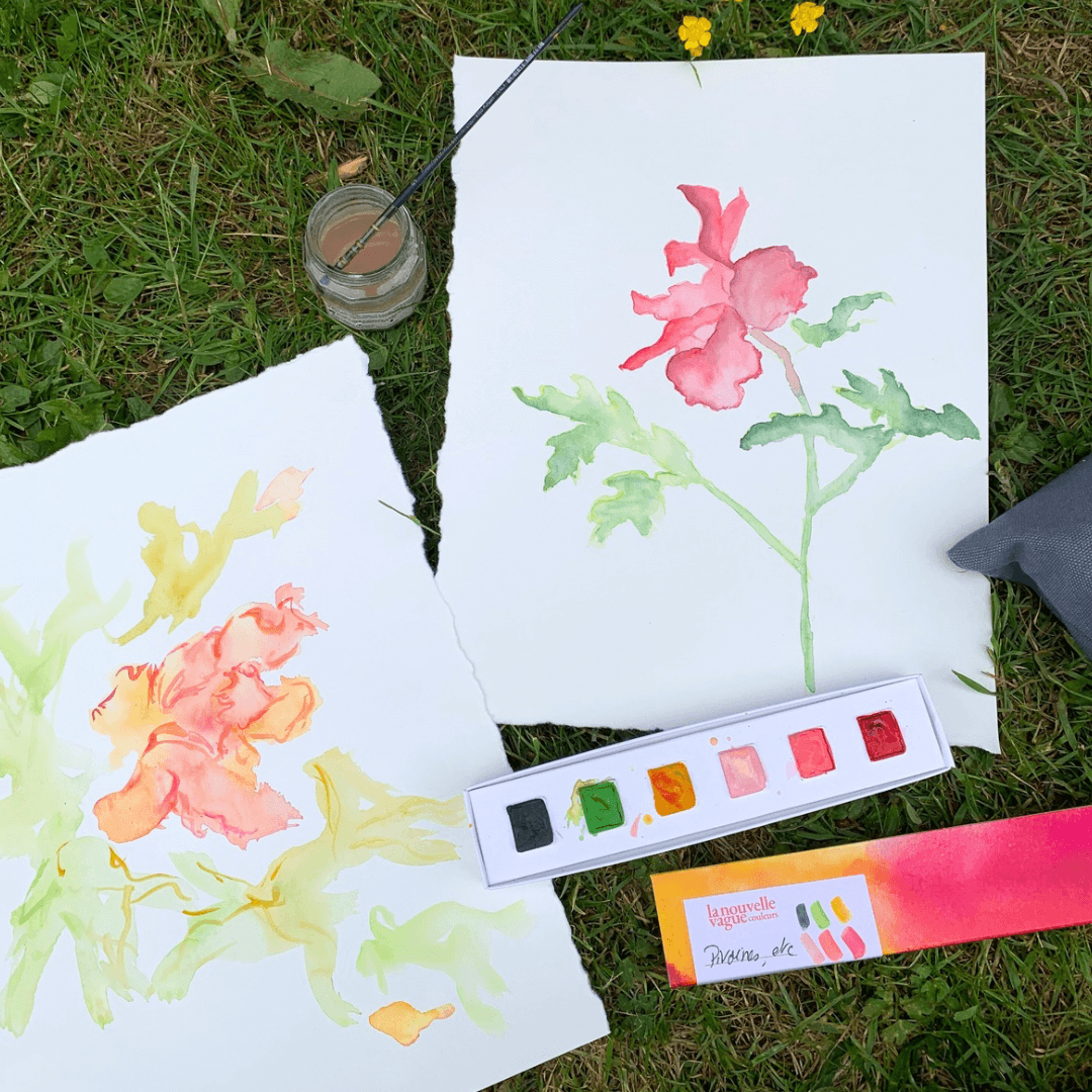NOUVEAU - Boîte 6 aquarelles artisanales - Pivoines, etc