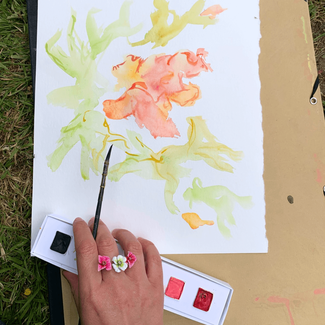 Boîte 6 aquarelles artisanales - Pivoines, etc