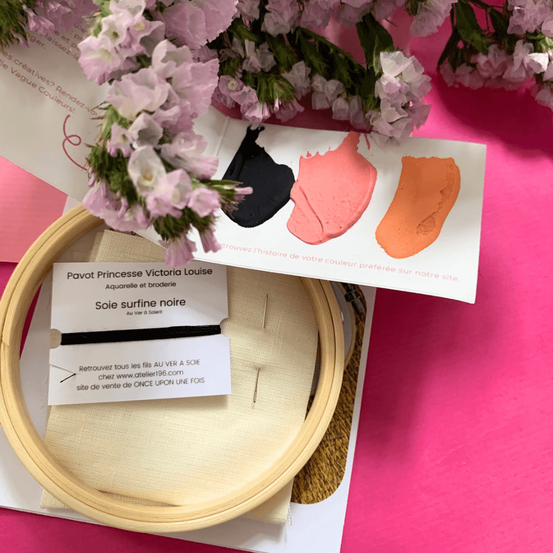 Kit à peindre et à broder - Fleur de pavot au fil noir