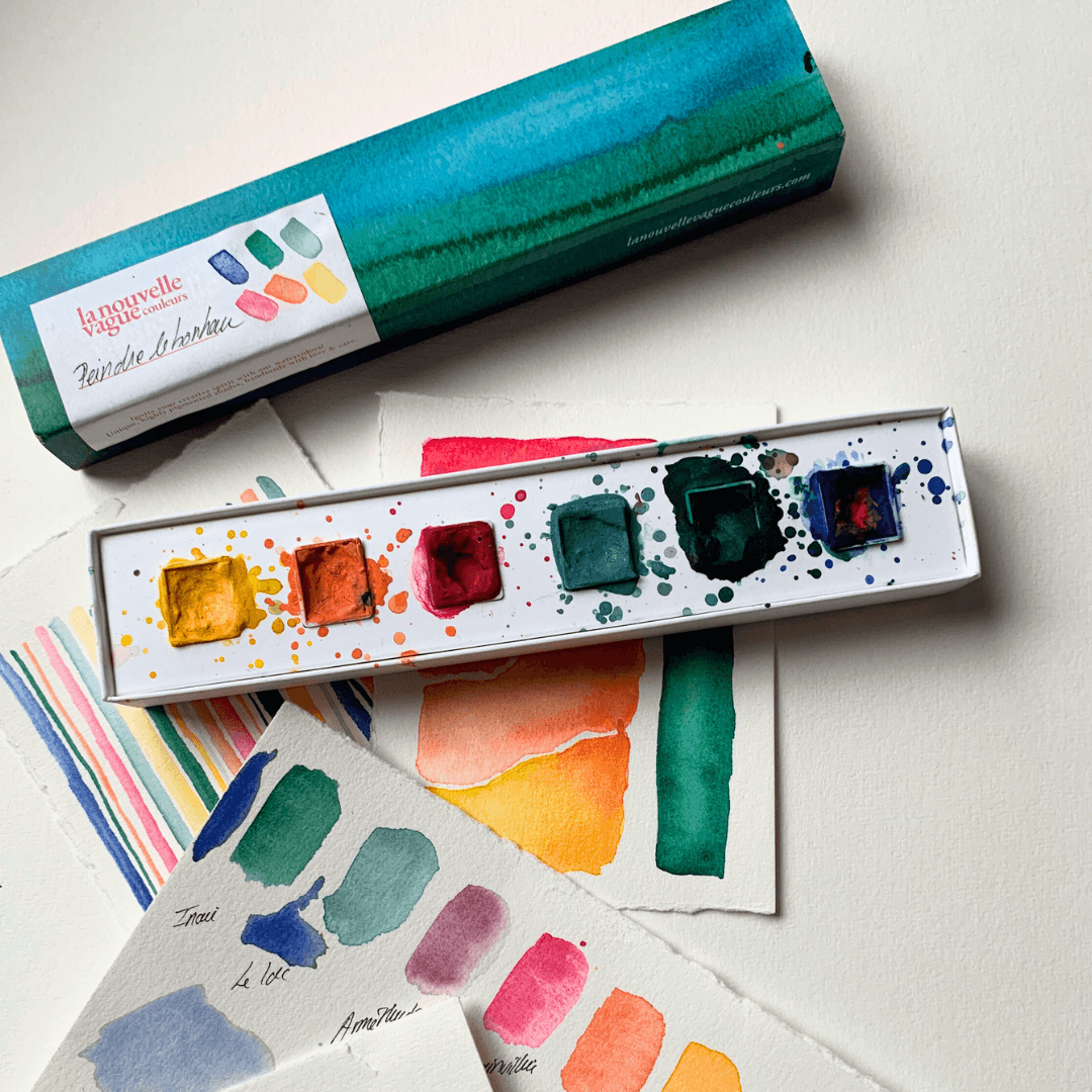 Boîte 6 aquarelles artisanales - Peindre le bonheur