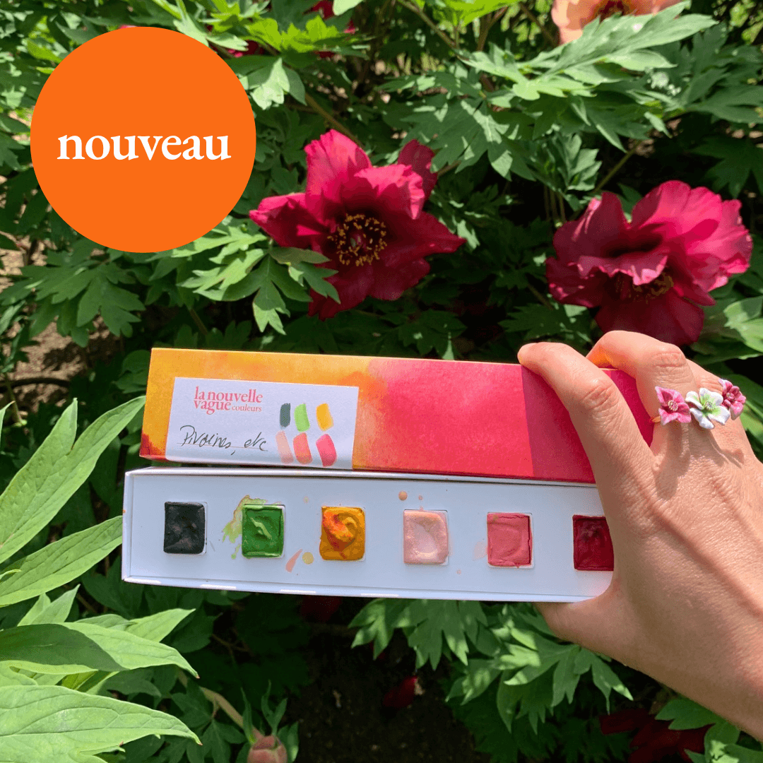 NOUVEAU - Boîte 6 aquarelles artisanales - Pivoines, etc