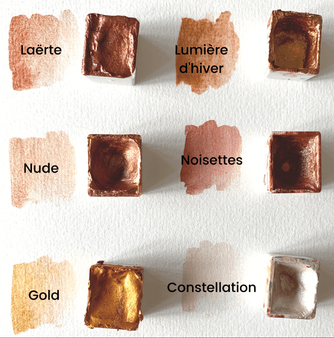 Aquarelle artisanale à paillettes or - Gold