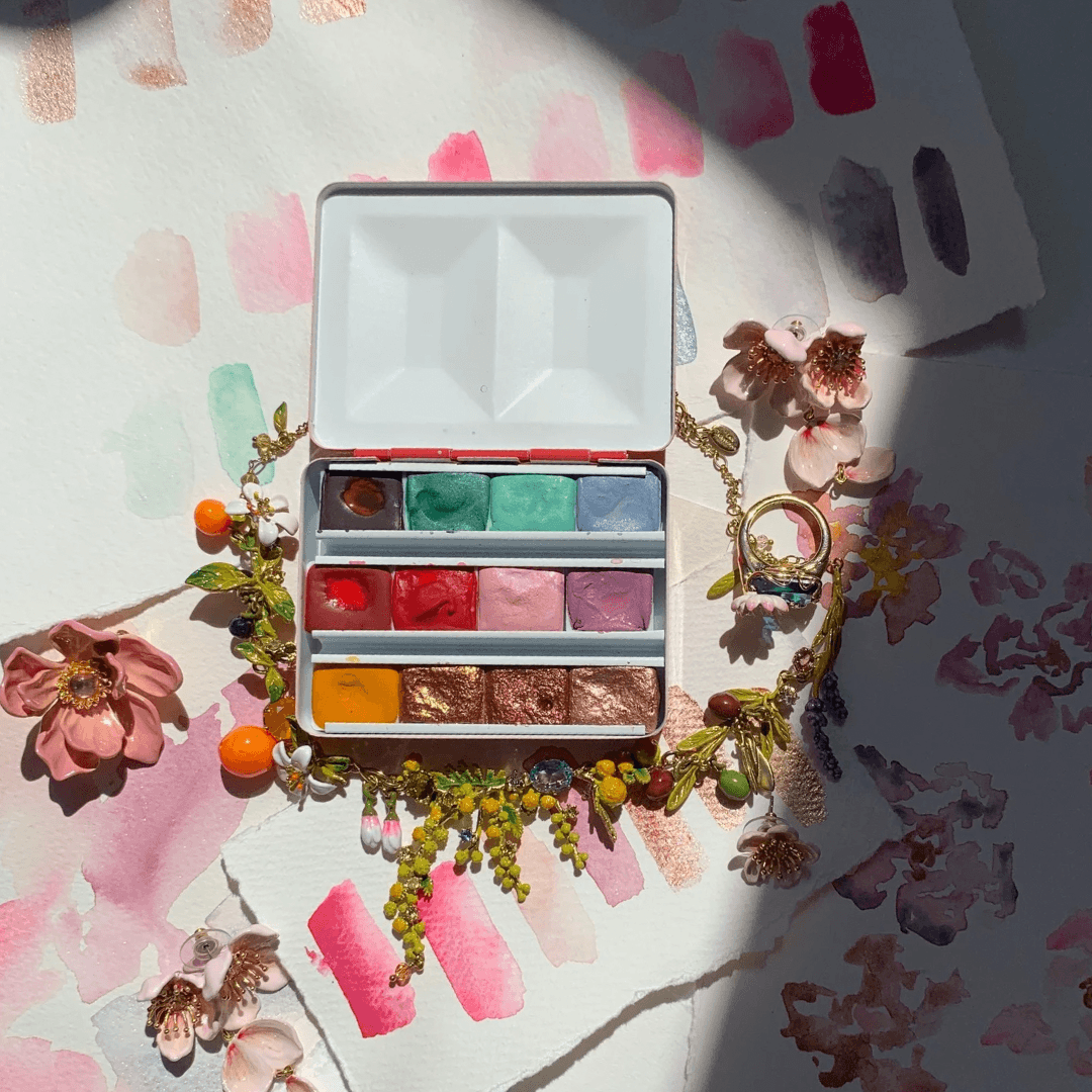 Aquarelle artisanale - Palette « Des Paillettes plein la tête! »