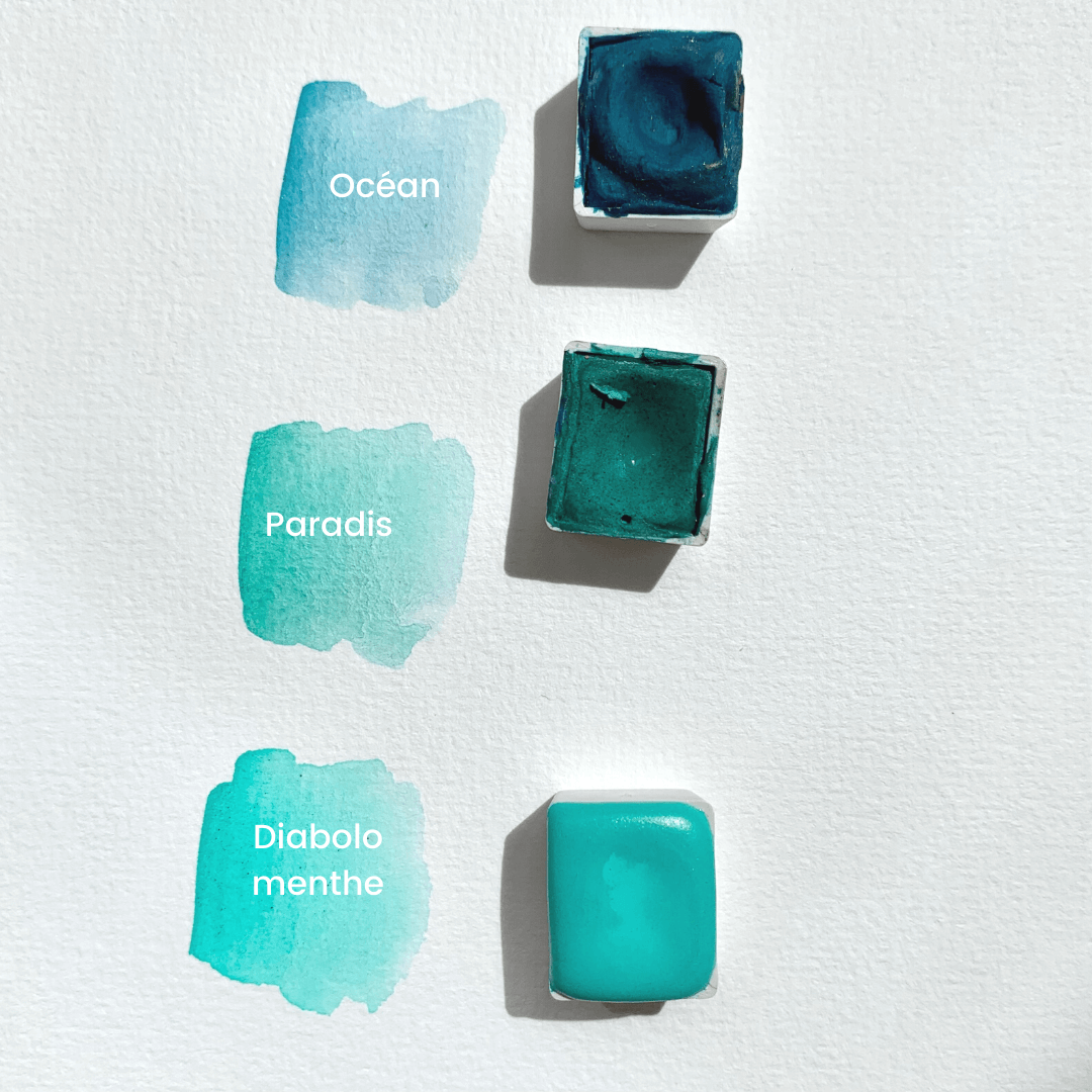 Aquarelle artisanale - Bleu Diabolo menthe