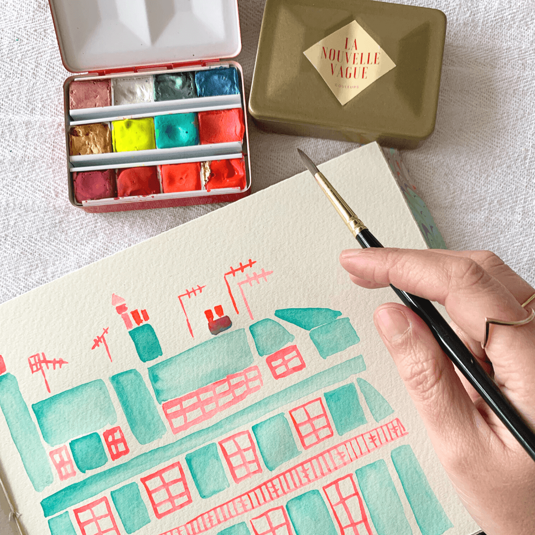 Aquarelle artisanale Fluo - Rose flash