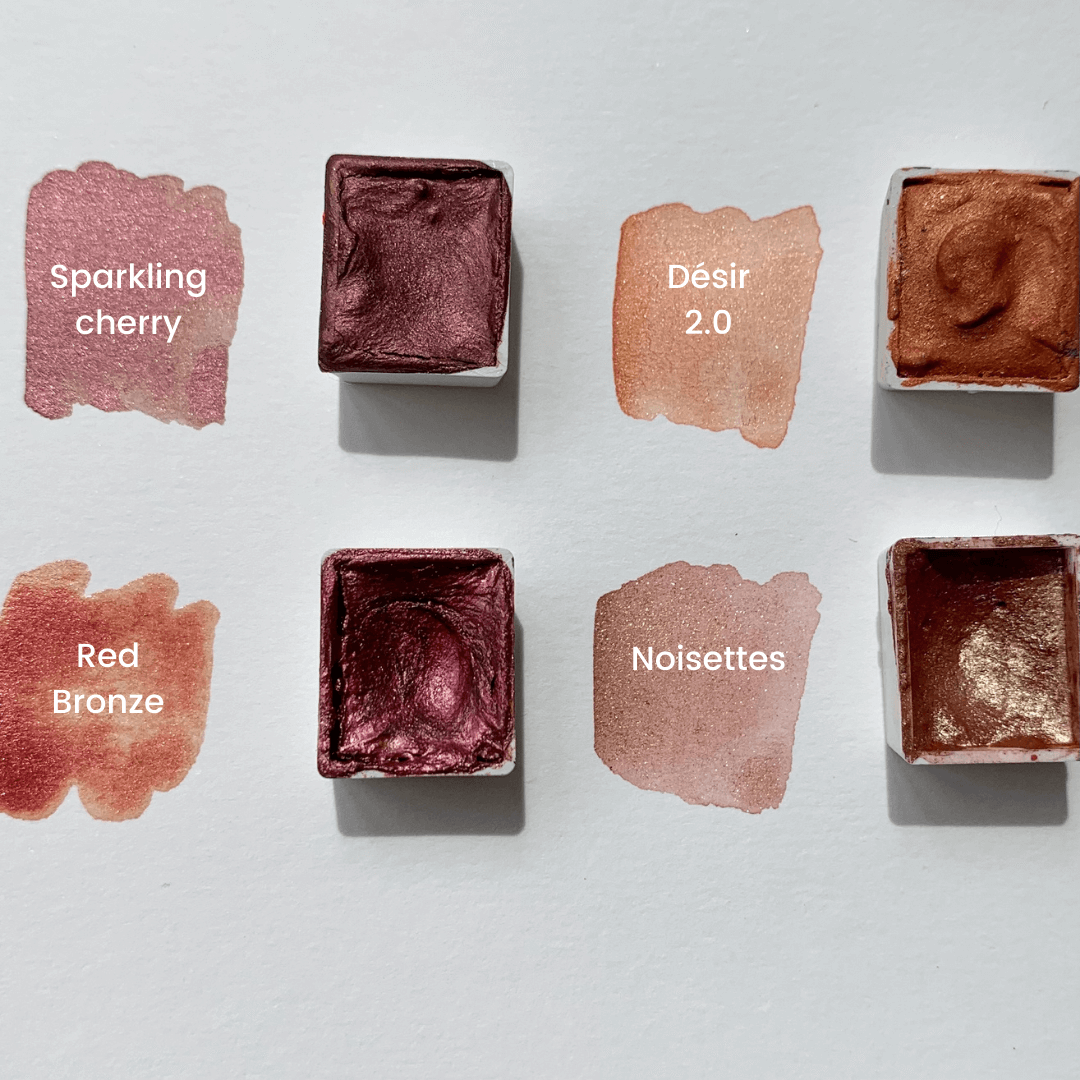 Aquarelle artisanale à paillettes - Noisettes