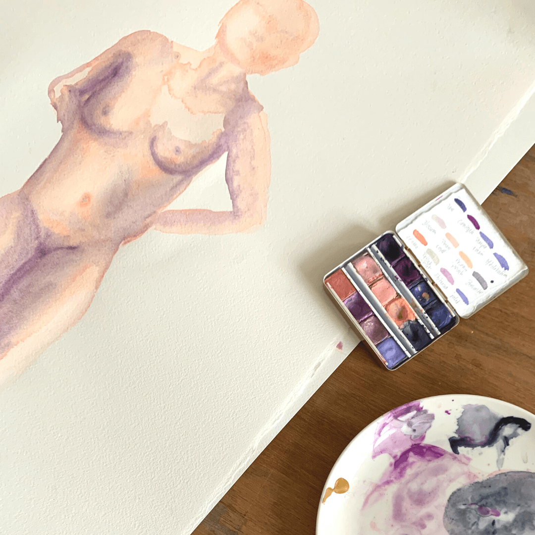 Aquarelle à paillettes artisanale - Rose Princess Peach