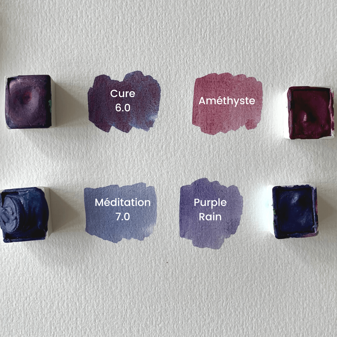 Aquarelle artisanale - Cure 6.0 - Violet paillettes