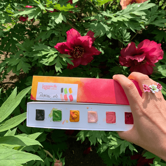 Boîte 6 aquarelles artisanales - Pivoines, etc