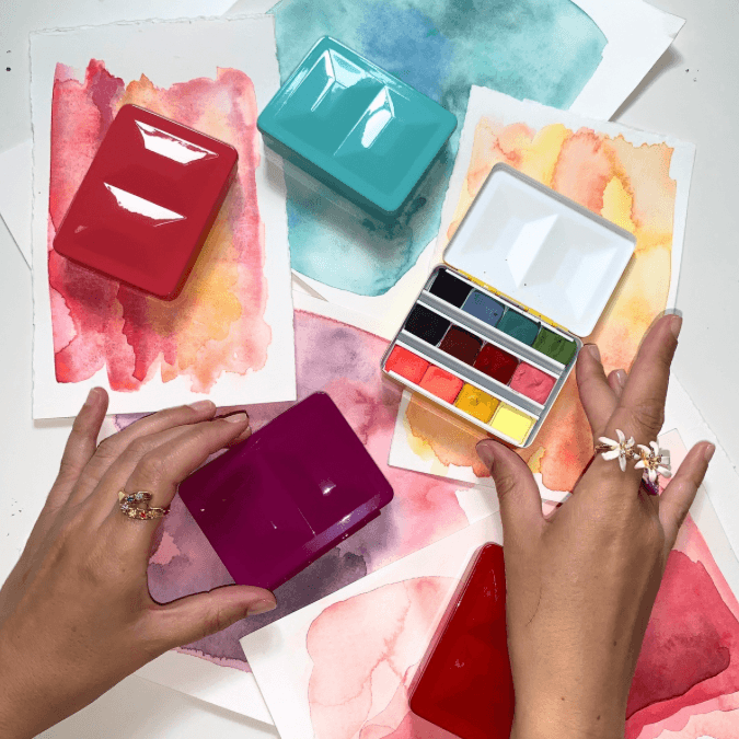 Petite palette aquarelle métal laqué à remplir -  6 couleurs disponibles