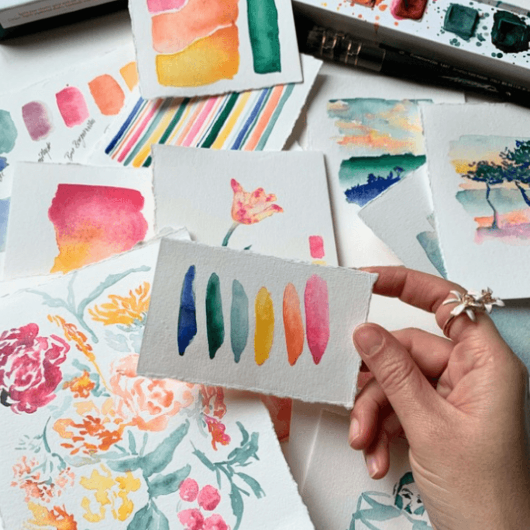 Boîte 6 aquarelles artisanales - Peindre le bonheur