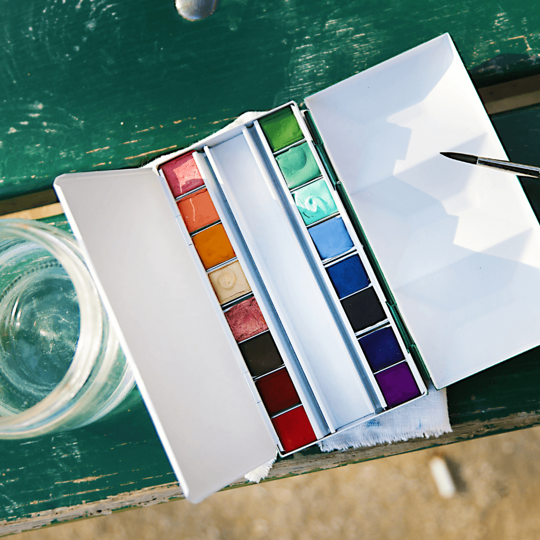 Palette Aquarelle ART&GO Floral – 18 Godets, Design Dépliable 3 Compartiments, Godets Amovibles