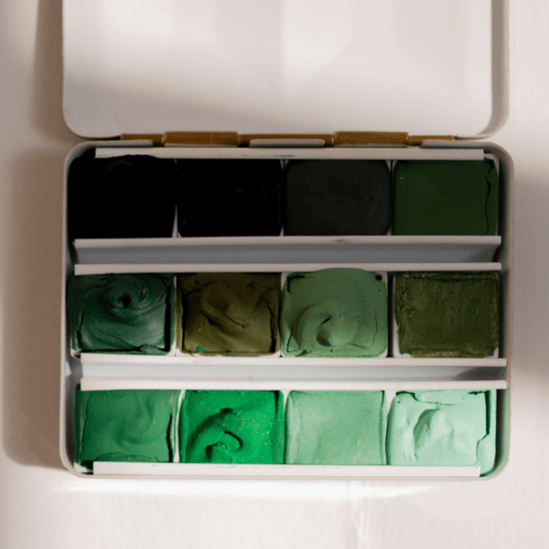 Aquarelle artisanale - Palette monochrome "I see trees of green!"