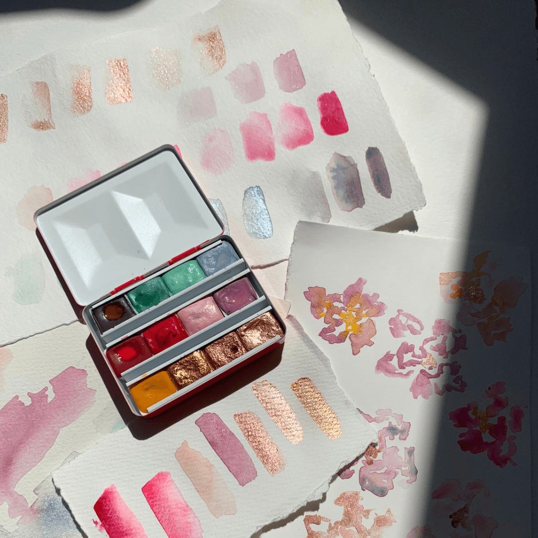 Aquarelle artisanale - Palette « Des Paillettes plein la tête! »