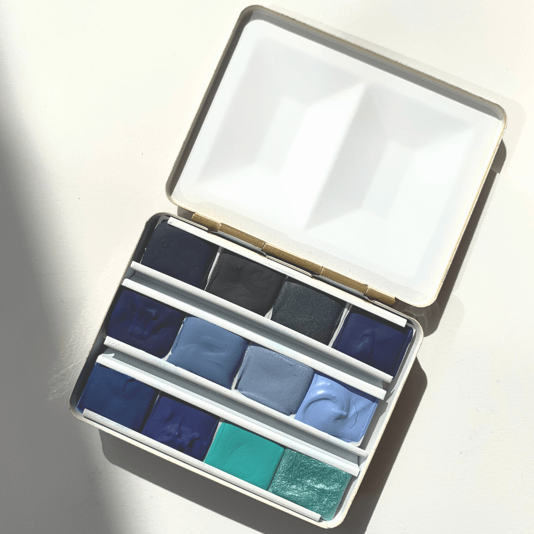 Aquarelle artisanale - Palette monochrome bleue bleue bleue !