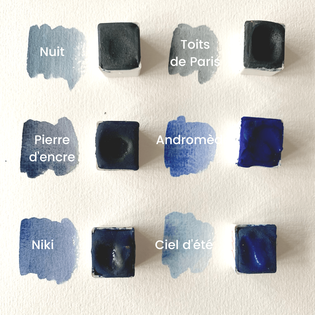 Aquarelle artisanale à paillettes - Bleu Nuit parisienne